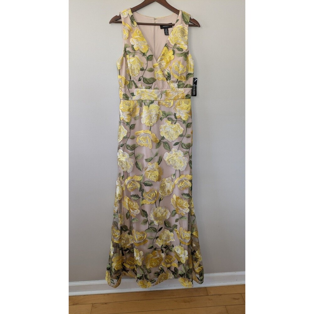 R & M Richards Floral Embroidered Maxi Dress Gown Sz 8 Mother Of The Bride NWT